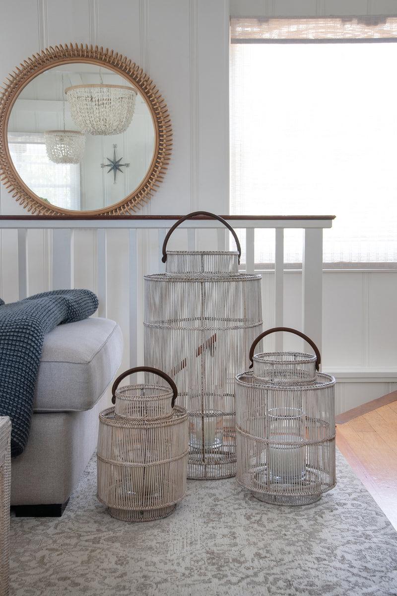 Kouboo Baja Decorative Rattan Candle Hurricane Lanterns White-Wash