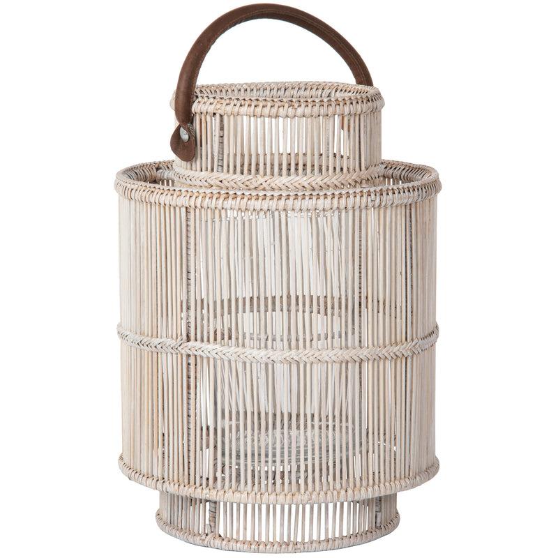 Kouboo Baja Decorative Rattan Candle Hurricane Lanterns White-Wash