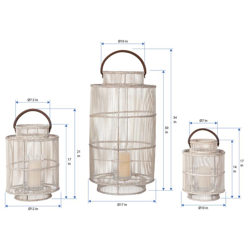 Kouboo Baja Decorative Rattan Candle Hurricane Lanterns White-Wash