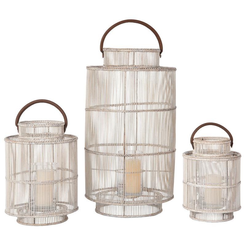 kouboo Baja Decorative Rattan Candle Hurricane Lanterns White-Wash