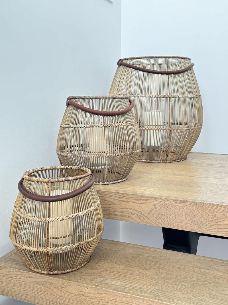 Kouboo Baja Tulip Decorative Rattan Hurricane Lanterns Natural