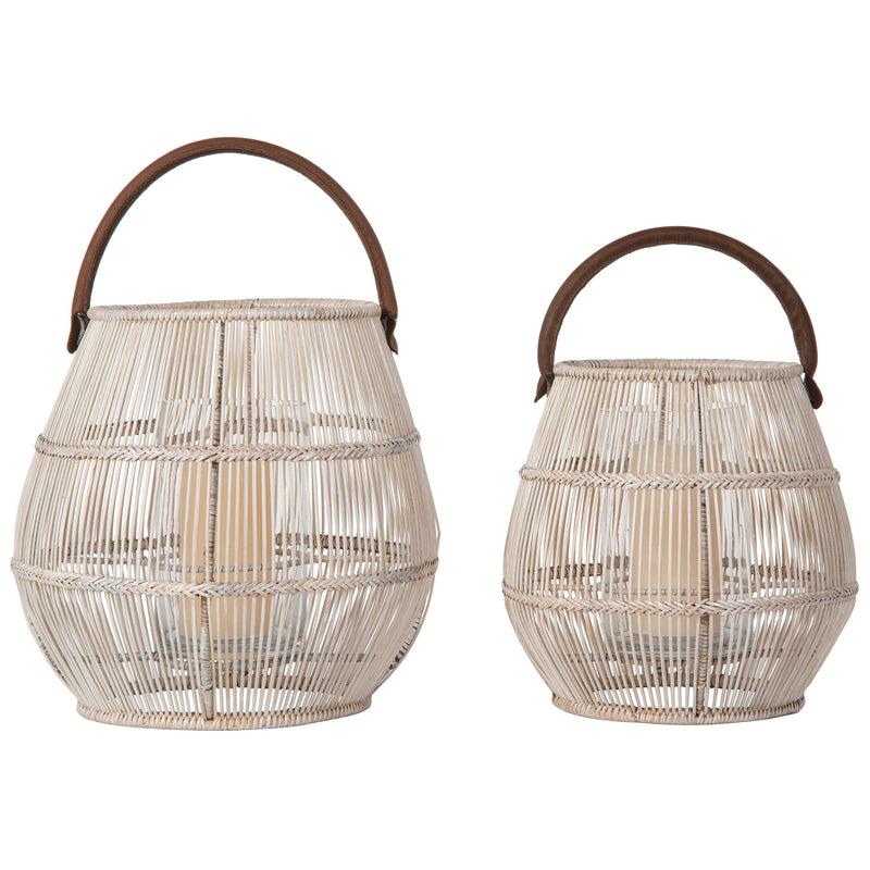 kouboo Baja Tulip Decorative Rattan Hurricane Lanterns White-Wash