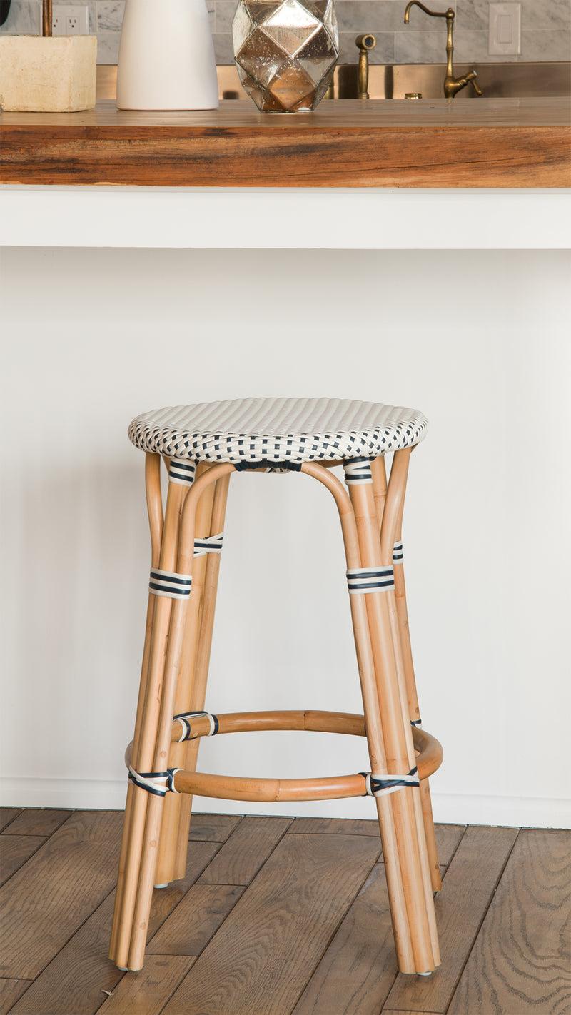 Kouboo Bistro Backless Counter Hight Stool White And Blue