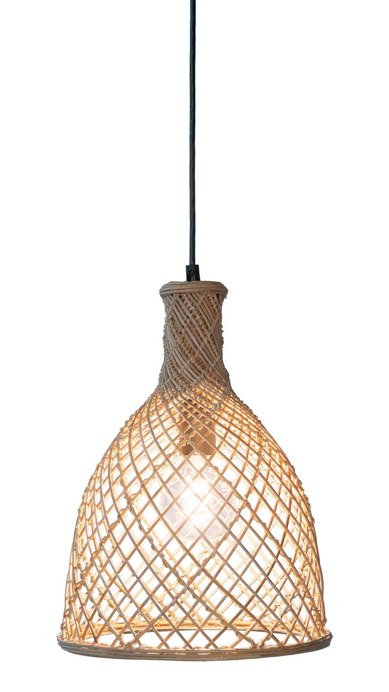 Kouboo Bottle Cane Rib Open Weave Pendant Lamp Natural