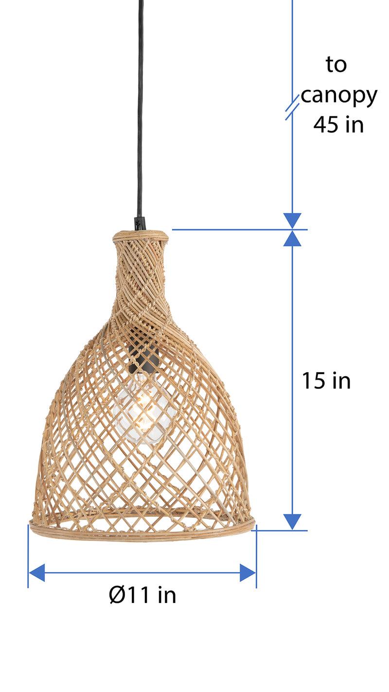Kouboo Bottle Cane Rib Open Weave Pendant Lamp Natural