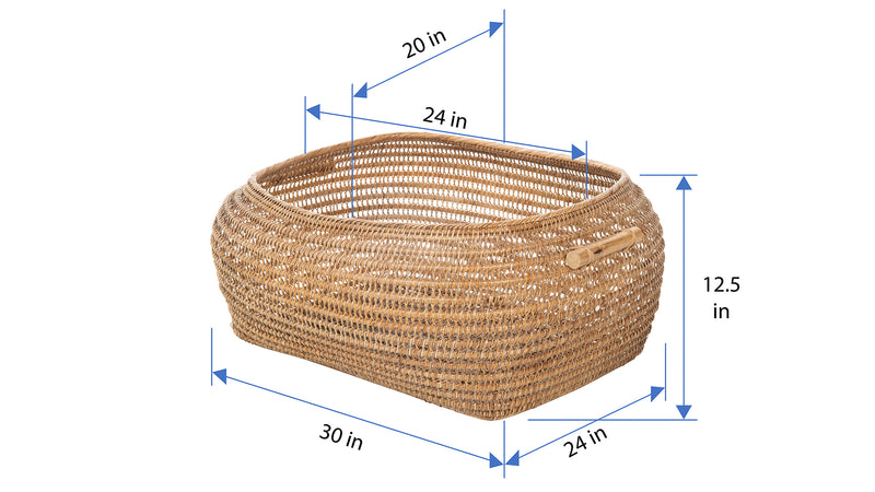 Kouboo Cambria Bulging Rectangular Open Weave Storage Basket Honey-Brown