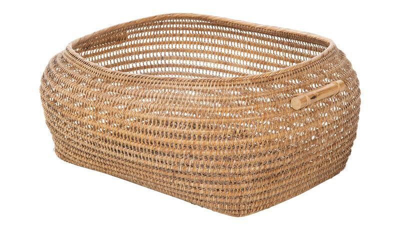 kouboo Cambria Bulging Rectangular Open Weave Storage Basket Honey-Brown