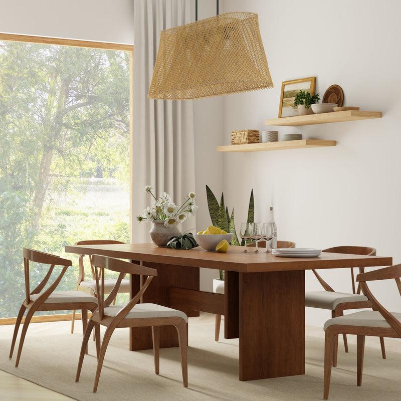 Kouboo Cane Rib Webbing Oblong Dining Table - Kitchen Island Pendant Lamp Natural With Black Matte Hardware