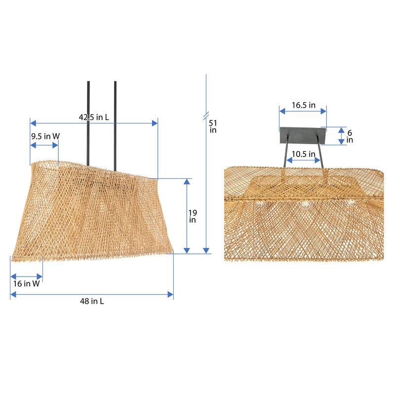 Kouboo Cane Rib Webbing Oblong Dining Table - Kitchen Island Pendant Lamp Natural With Black Matte Hardware