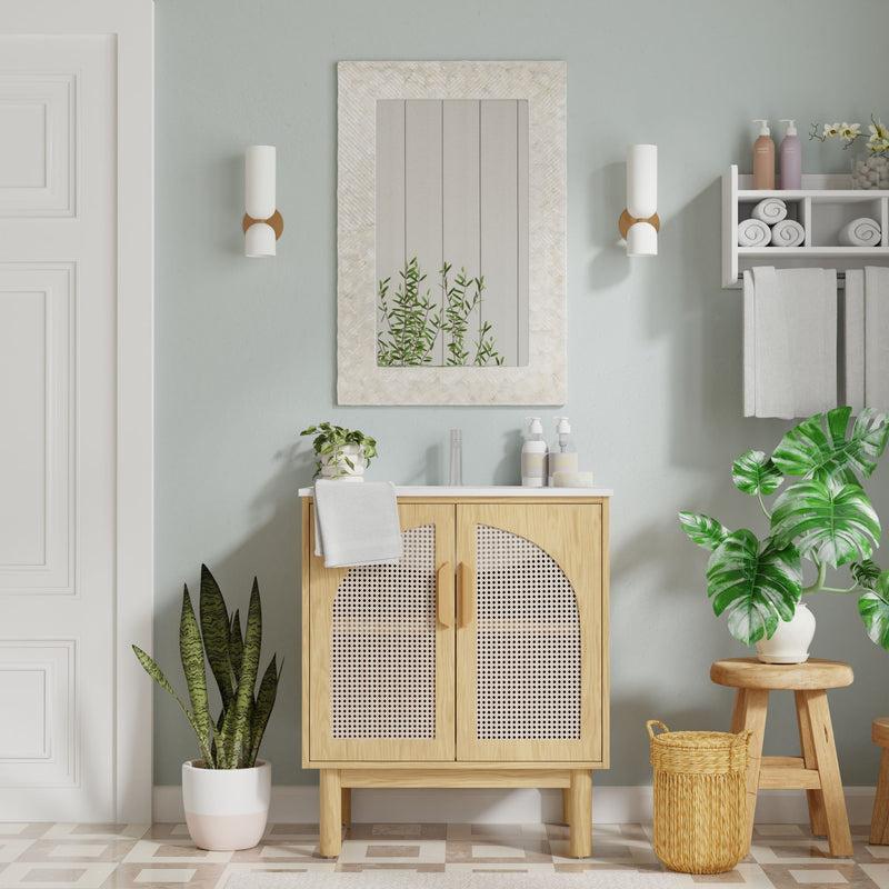 Kouboo Capiz Seashell Mosaic Rectangular Decorative Wall Mirror Pearlescent White