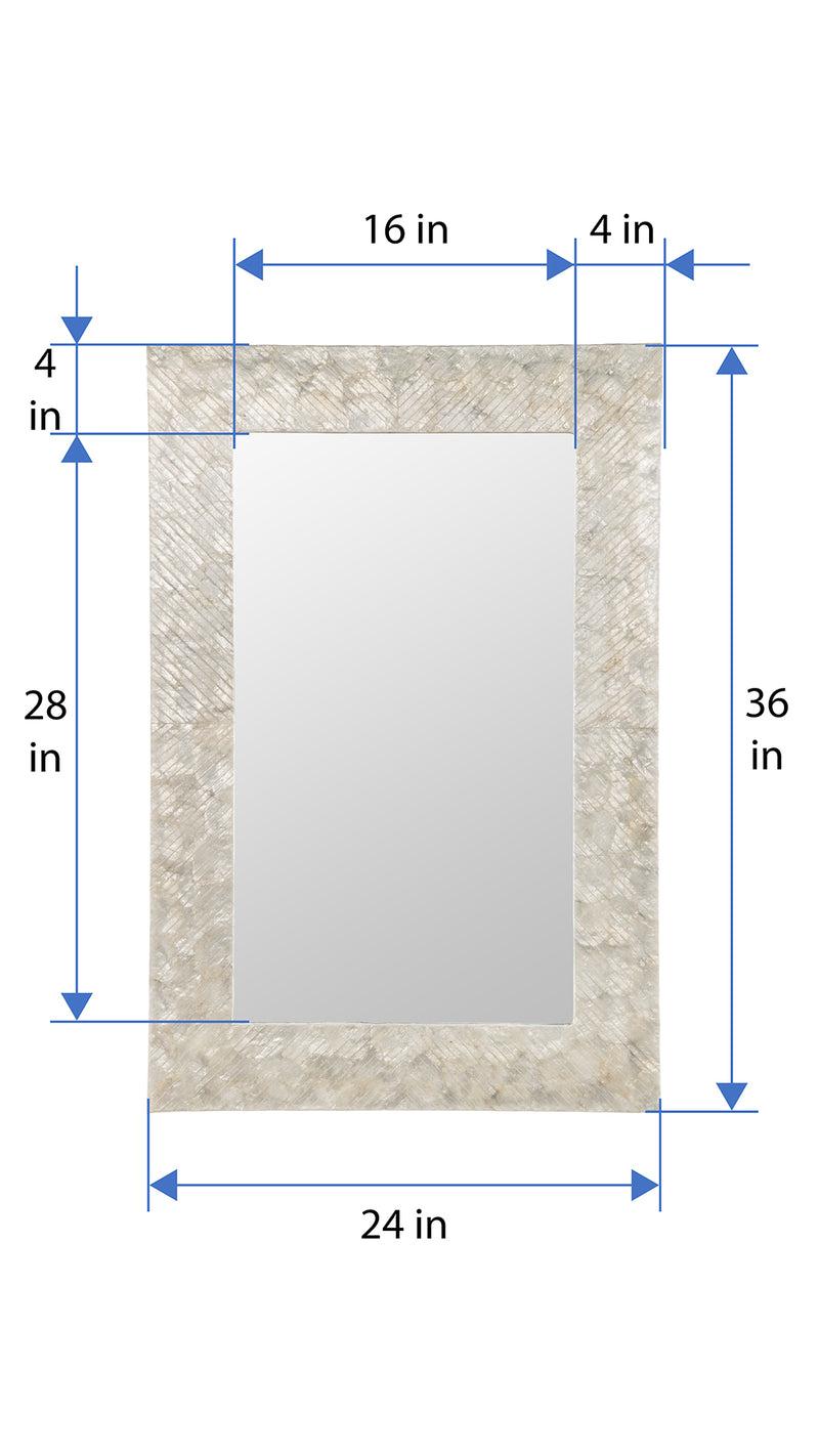 Kouboo Capiz Seashell Mosaic Rectangular Decorative Wall Mirror Pearlescent White