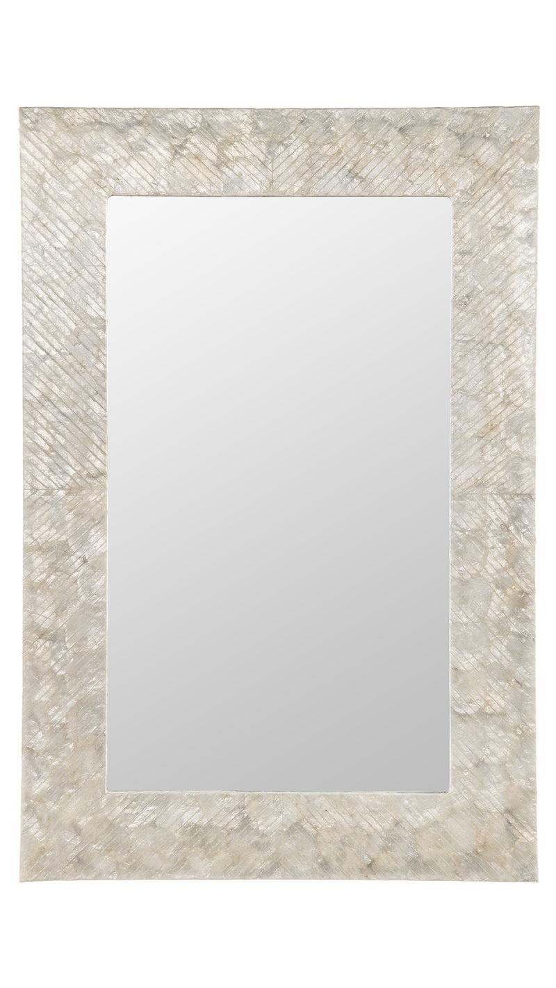 kouboo Capiz Seashell Mosaic Rectangular Decorative Wall Mirror Pearlescent White