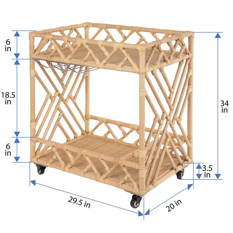 Kouboo Chippendale Rattan 2-Tier Bar Serving Cart On Lockable Wheels