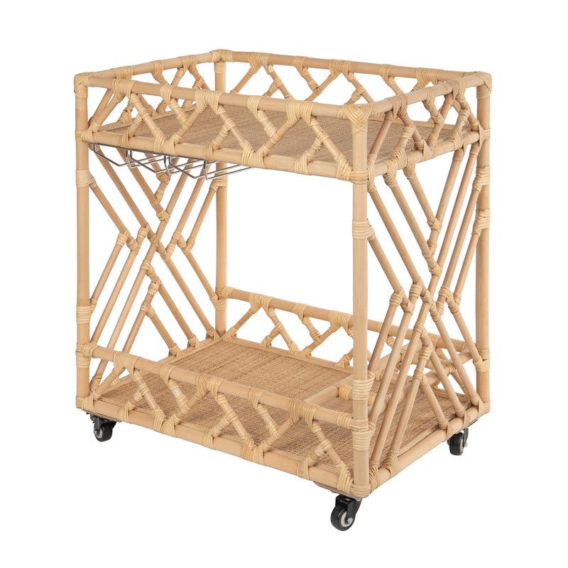 kouboo Chippendale Rattan 2-Tier Bar Serving Cart on Lockable Wheels