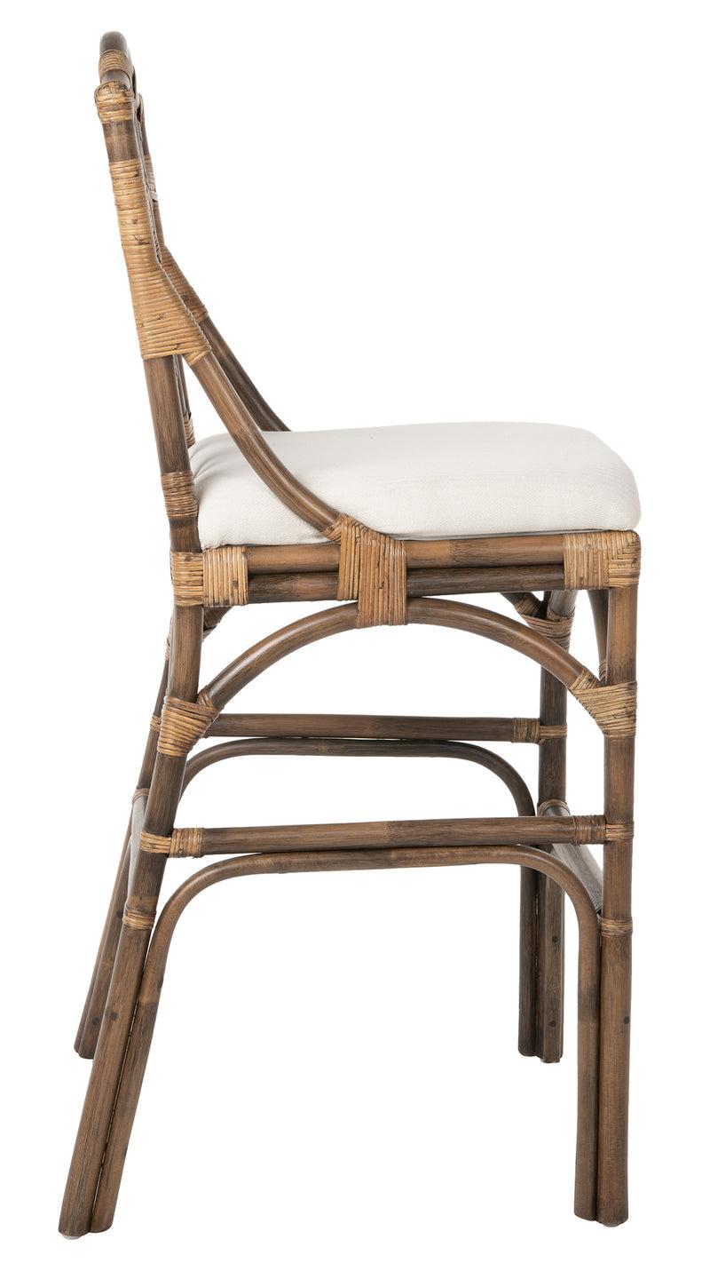 Kouboo Chippendale Rattan Barstool Antique Brown And Off-White Upholstery