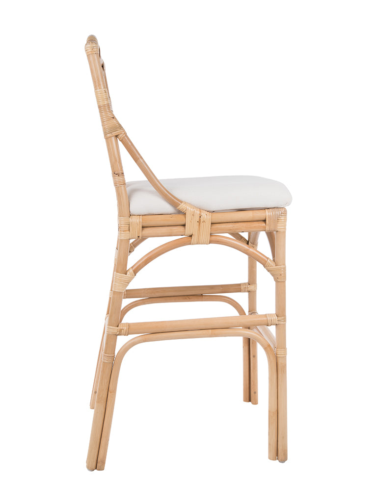 Kouboo Chippendale Rattan Barstool Natural Color And Off-White Upholstery