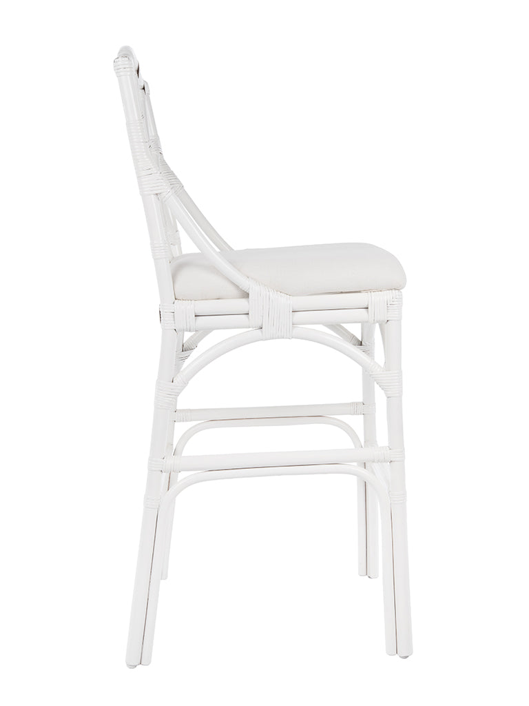 Kouboo Chippendale Rattan Barstool White And Off-White Upholstery