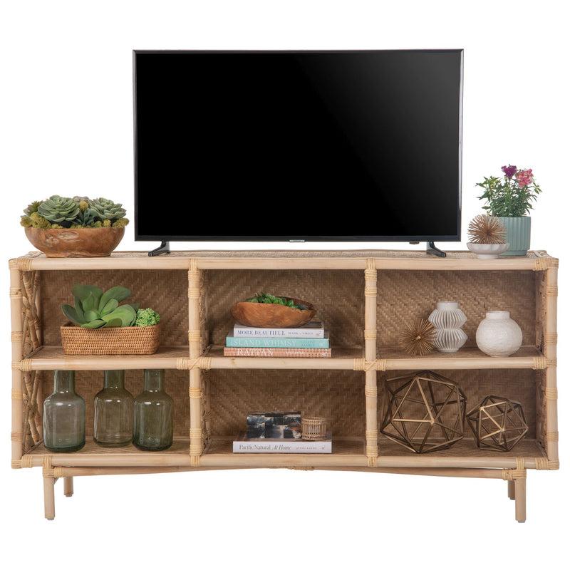 Kouboo Chippendale Rattan Bookshelf & Console Table With 6 Slots For Storage - Freestanding Display Unit With Fixed Shelves
