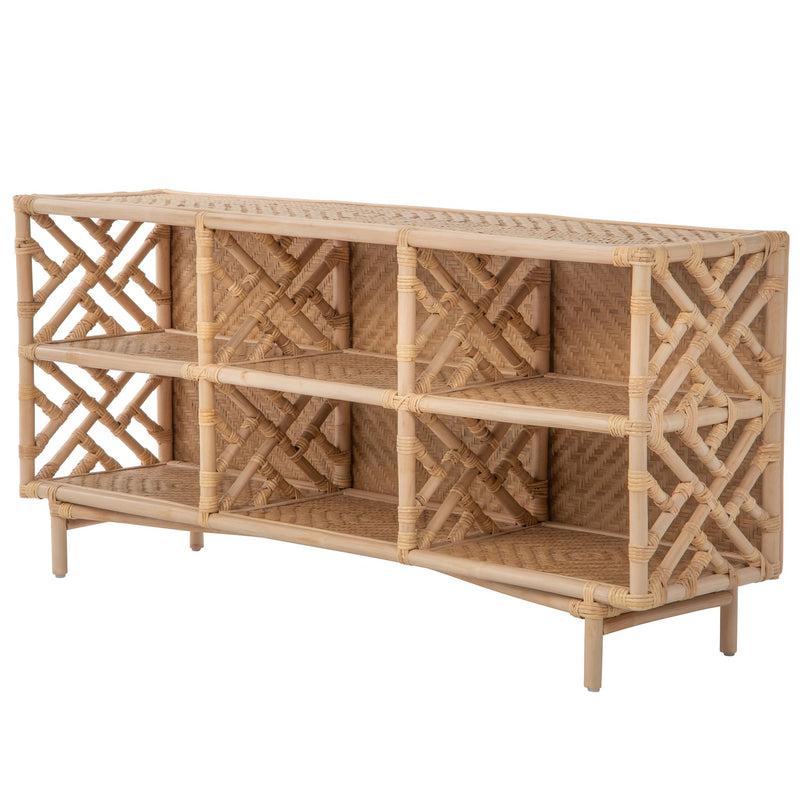 kouboo Chippendale Rattan Bookshelf & Console Table with 6 Slots for Storage - Freestanding Display Unit with Fixed Shelves