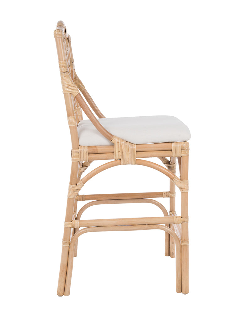 Kouboo Chippendale Rattan Counter Stool Natural And Off-White Upholstery