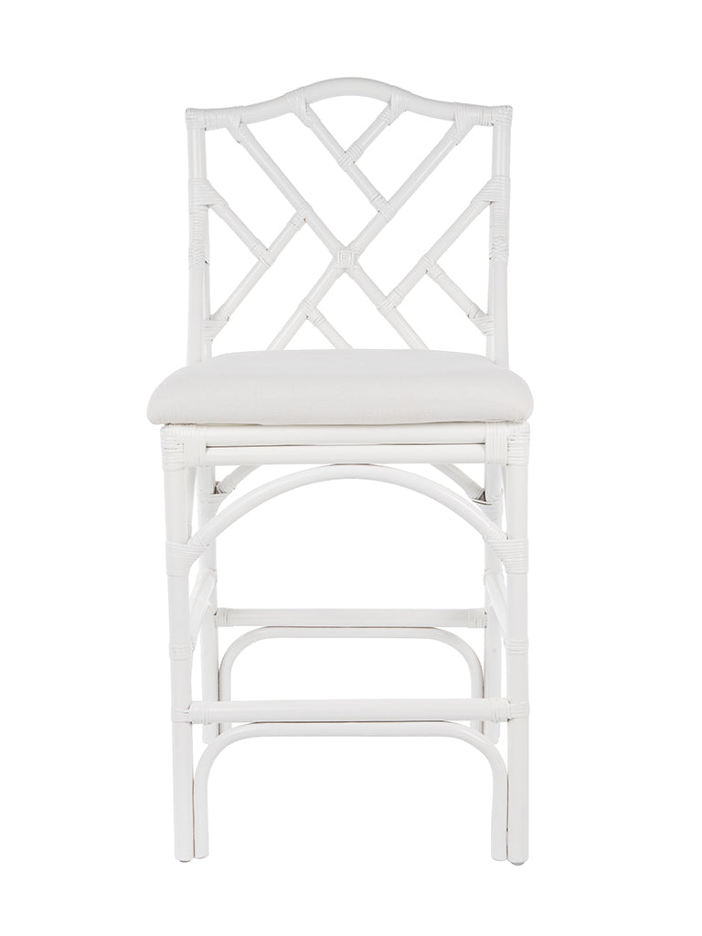 Kouboo Chippendale Rattan Counter Stool White And Off-White Upholstery