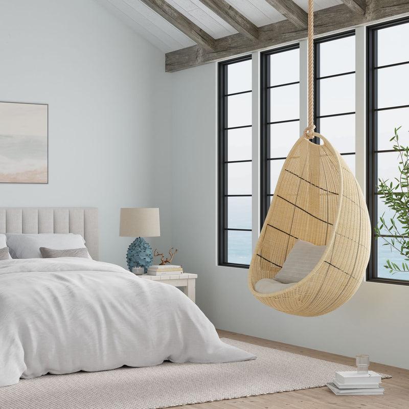 Kouboo Cocoon Wicker Hanging Swing Chair With Seat Cushion Natural Color