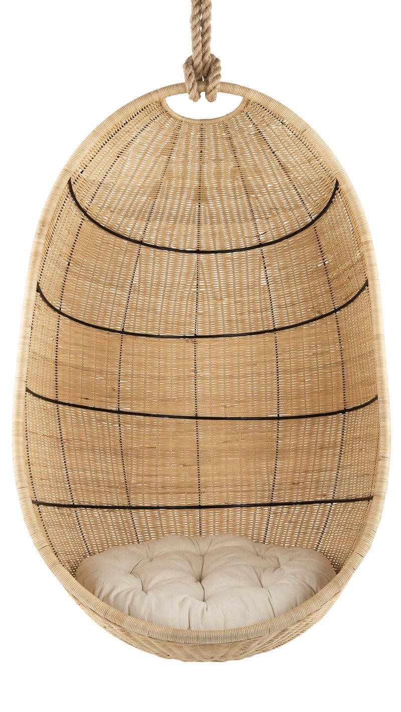 Kouboo Cocoon Wicker Hanging Swing Chair With Seat Cushion Natural Color