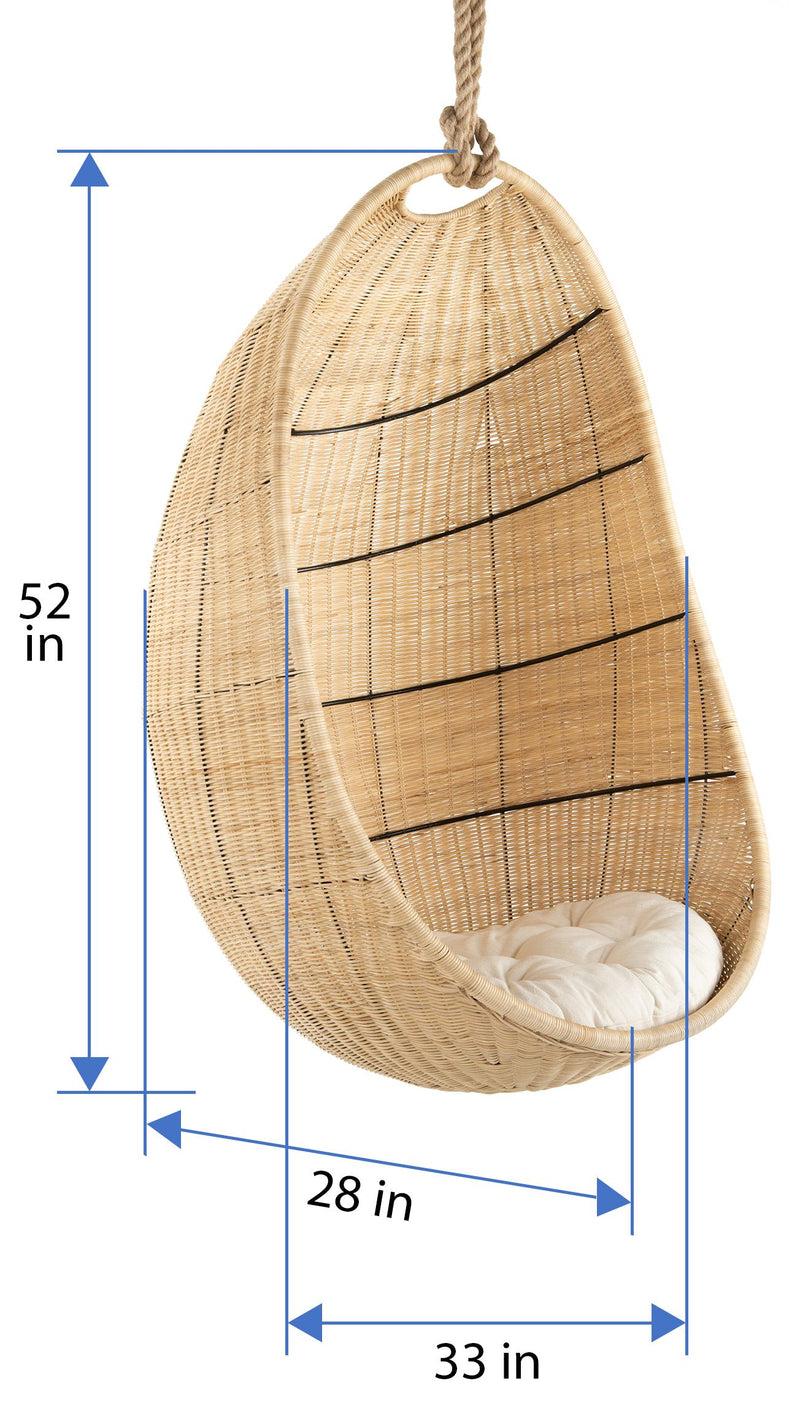 Kouboo Cocoon Wicker Hanging Swing Chair With Seat Cushion Natural Color