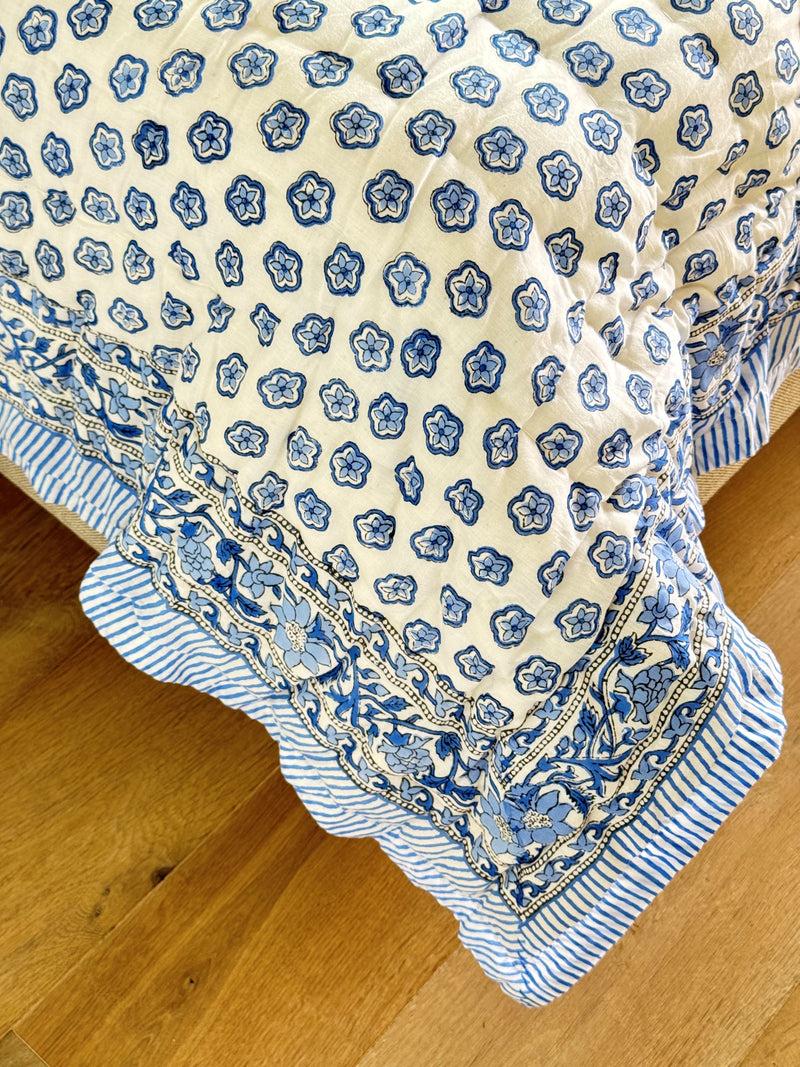kouboo Hand Block Print Cotton Quilt And Bed Spread Blue&White