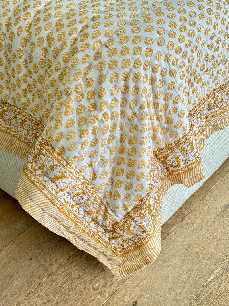 Kouboo Hand Block Print Cotton Quilt And Bed Spread Yellow