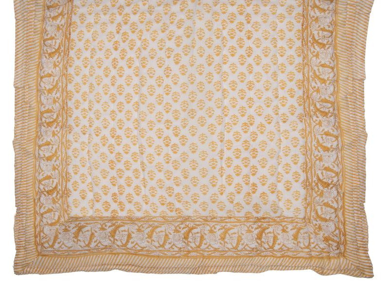 Kouboo Hand Block Print Cotton Quilt And Bed Spread Yellow