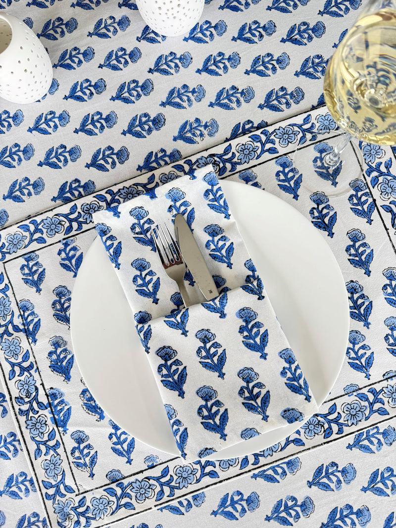 Kouboo Hand Block Print Dinner Napkins 20 Inches X 20 Inches Set Of 4 Pieces Blue