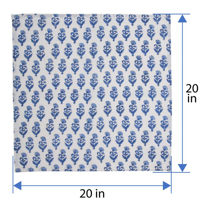 Kouboo Hand Block Print Dinner Napkins 20 Inches X 20 Inches Set Of 4 Pieces Blue