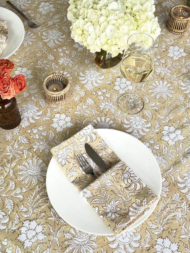 Kouboo Hand Block Print Dinner Napkins 20 Inches X 20 Inches Set Of 4 Pieces Beige