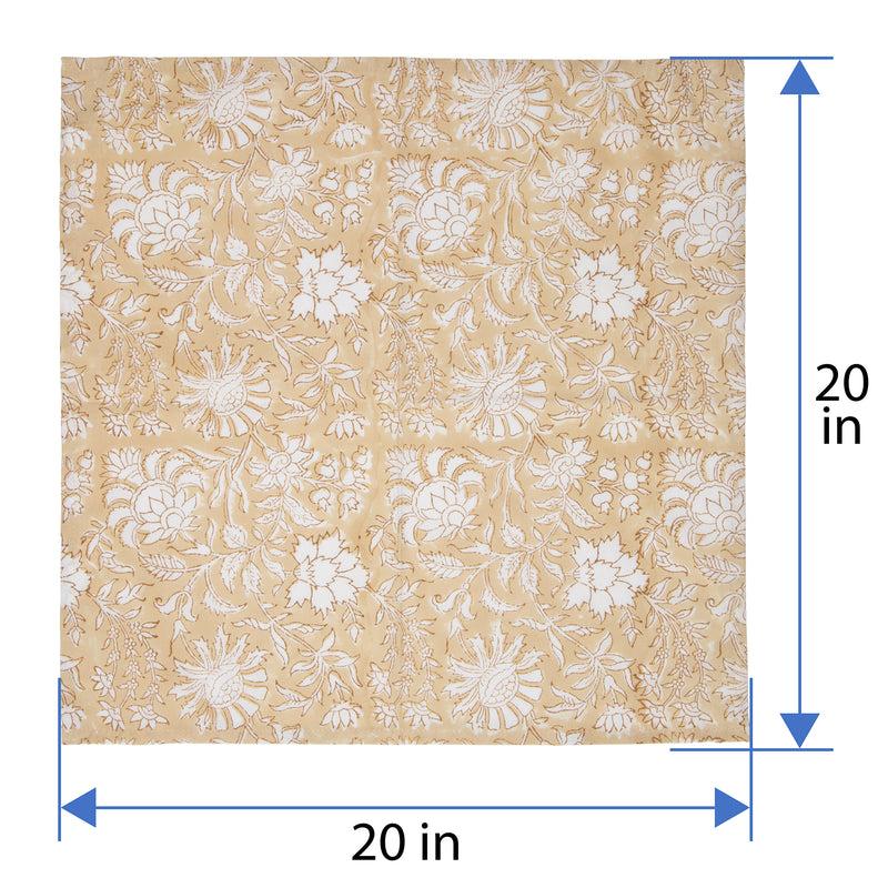 Kouboo Hand Block Print Dinner Napkins 20 Inches X 20 Inches Set Of 4 Pieces Beige
