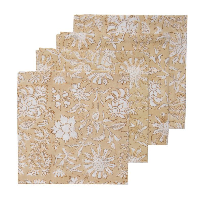 kouboo Hand Block Print Dinner Napkins 20 inches x 20 inches Set of 4 Pieces Beige