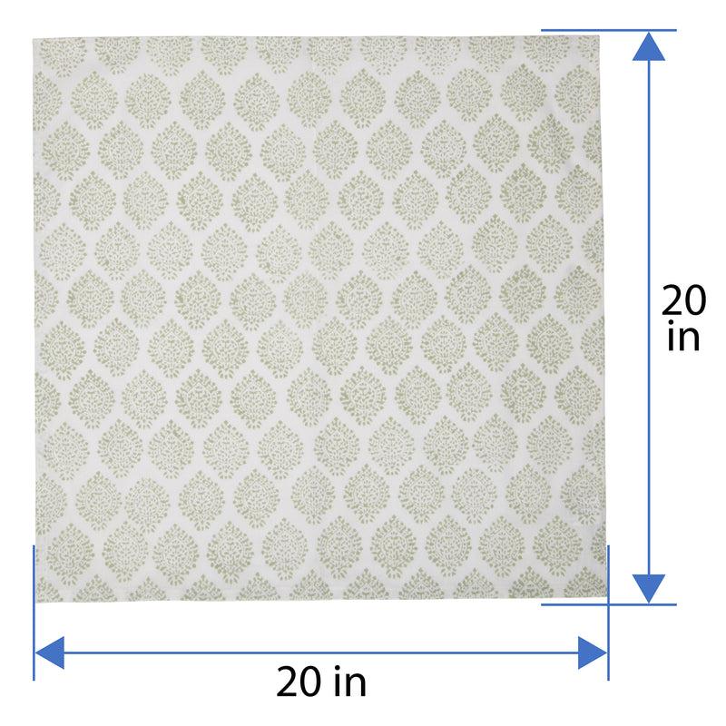 Kouboo Hand Block Print Dinner Napkins 20 Inches X 20 Inches Set Of 4 Pieces Light Green