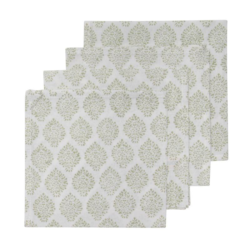 kouboo Hand Block Print Dinner Napkins 20 inches x 20 inches Set of 4 Pieces Light Green