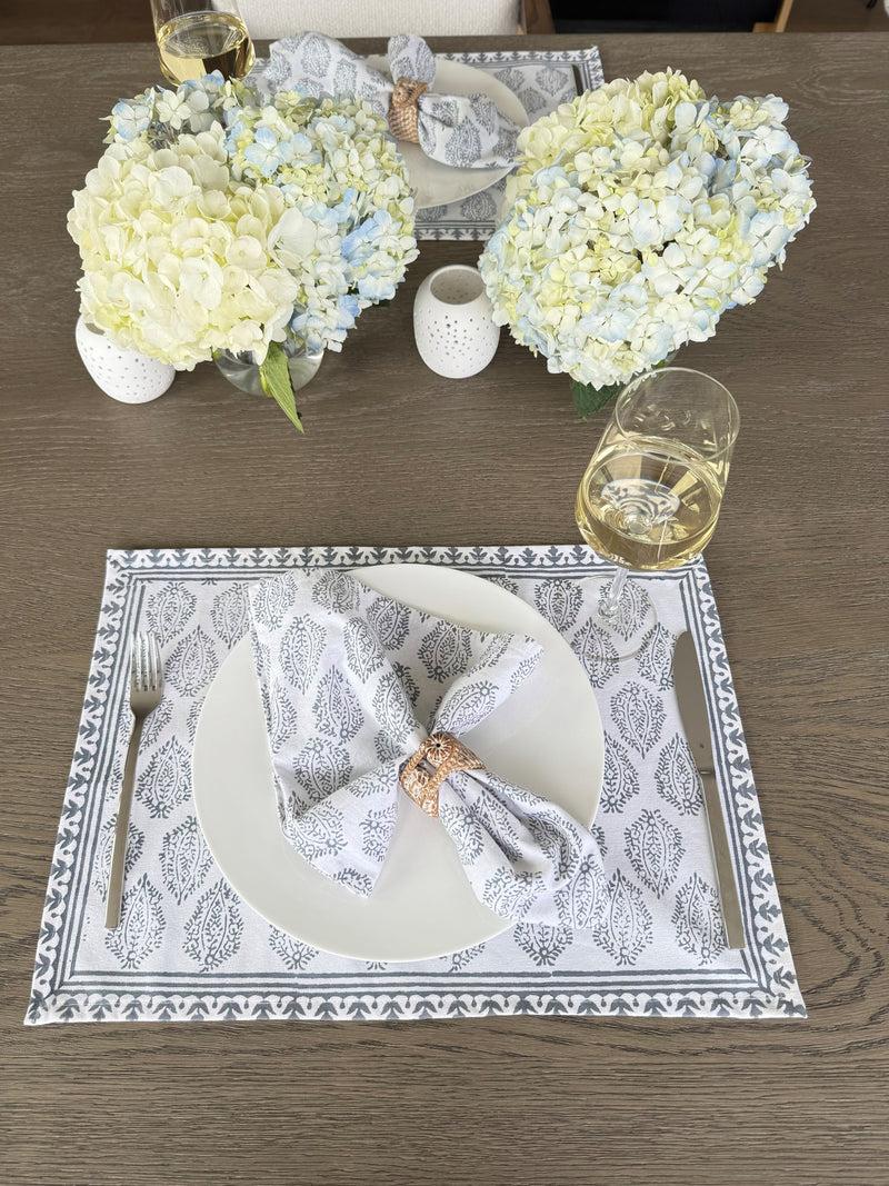 Kouboo Hand Block Print Dinner Napkins 20 Inches X 20 Inches Set Of 4 Pieces Gray