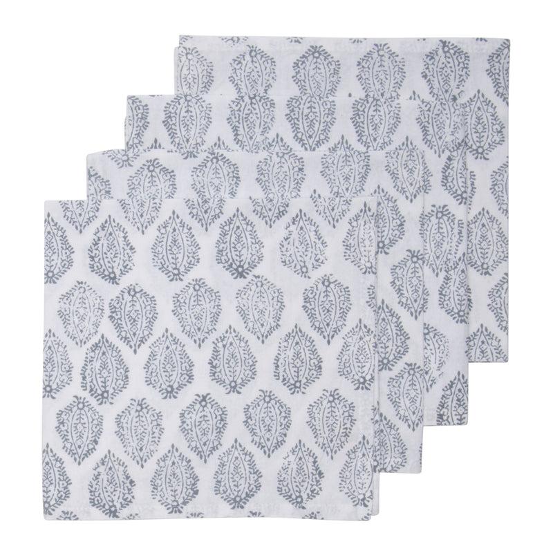 kouboo Hand Block Print Dinner Napkins 20 inches x 20 inches Set of 4 Pieces Gray