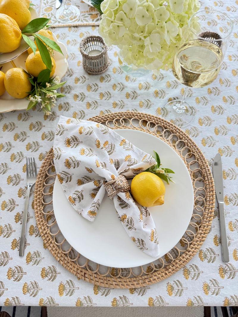 Kouboo Hand Block Print Dinner Napkins 20 Inches X 20 Inches Set Of 4 Pieces Yellow