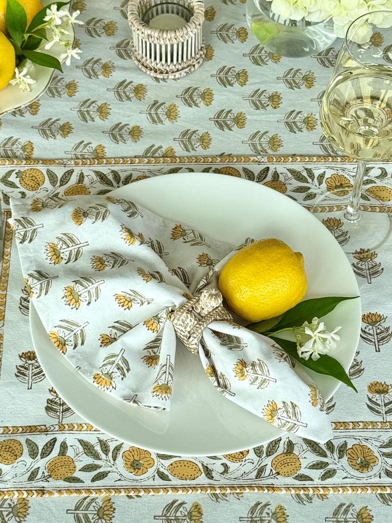 Kouboo Hand Block Print Dinner Napkins 20 Inches X 20 Inches Set Of 4 Pieces Yellow