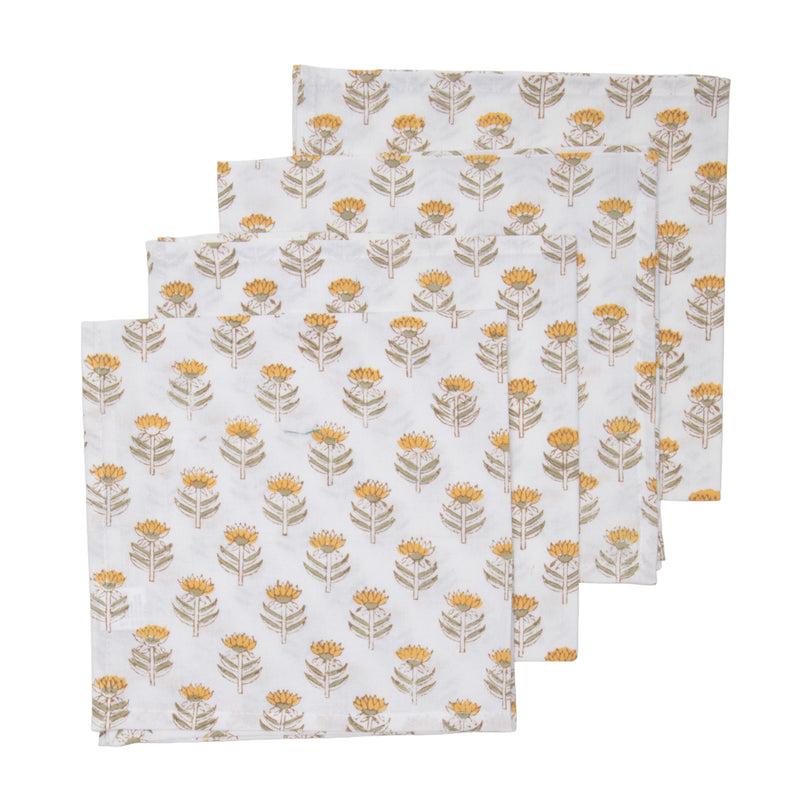 kouboo Hand Block Print Dinner Napkins 20 inches x 20 inches Set of 4 Pieces Yellow