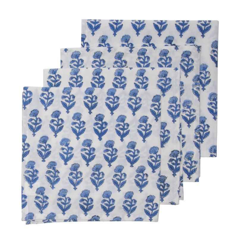 kouboo Hand Block Print Dinner Napkins 20 inches x 20 inches Set of 4 Pieces Blue