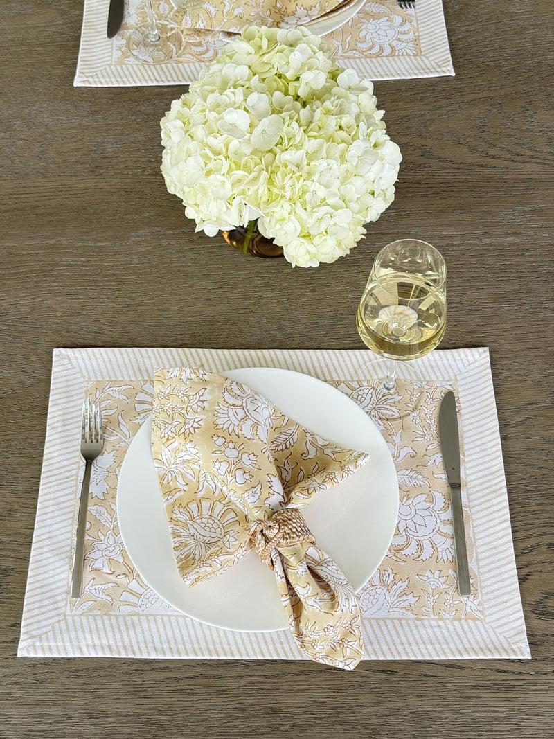 Kouboo Hand Block Print Placemats 18 Inches X 13 Inches Set Of 4 Beige