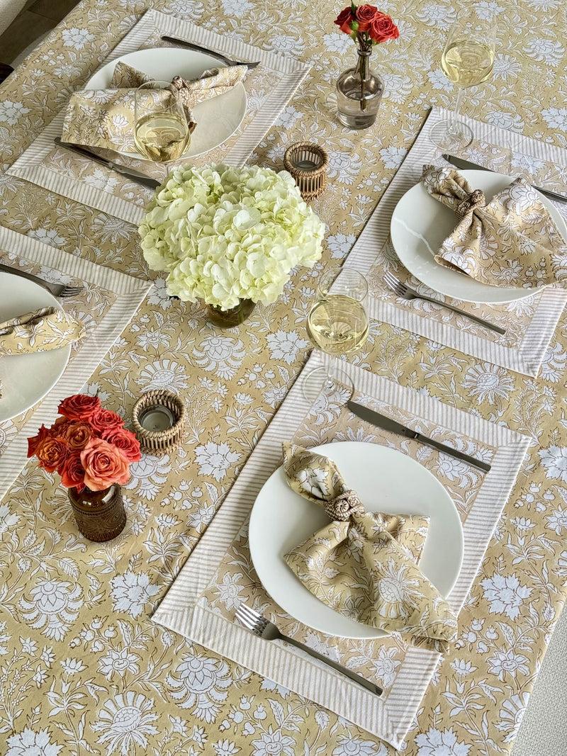Kouboo Hand Block Print Placemats 18 Inches X 13 Inches Set Of 4 Beige