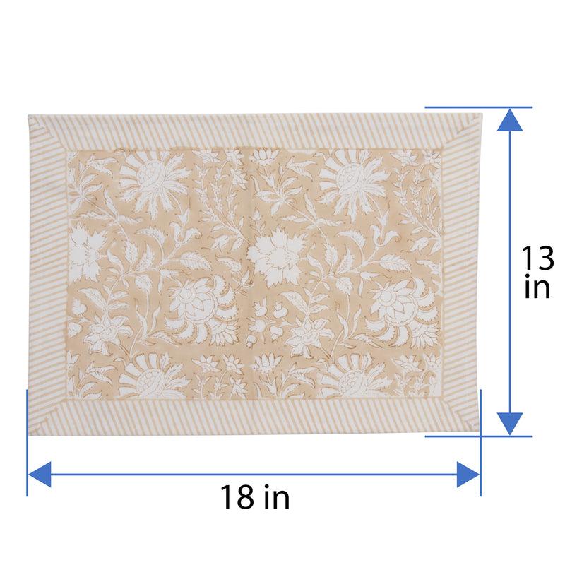 Kouboo Hand Block Print Placemats 18 Inches X 13 Inches Set Of 4 Beige