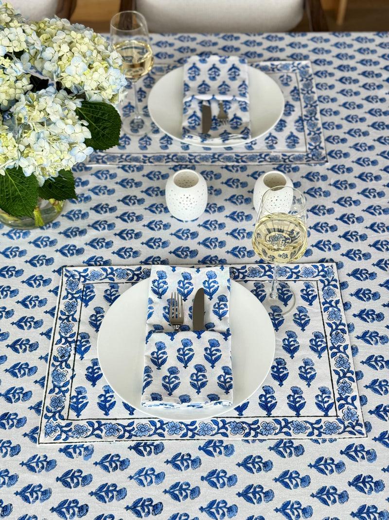 Kouboo Hand Block Print Placemats 18 Inches X 13 Inches Set Of 4 Blue