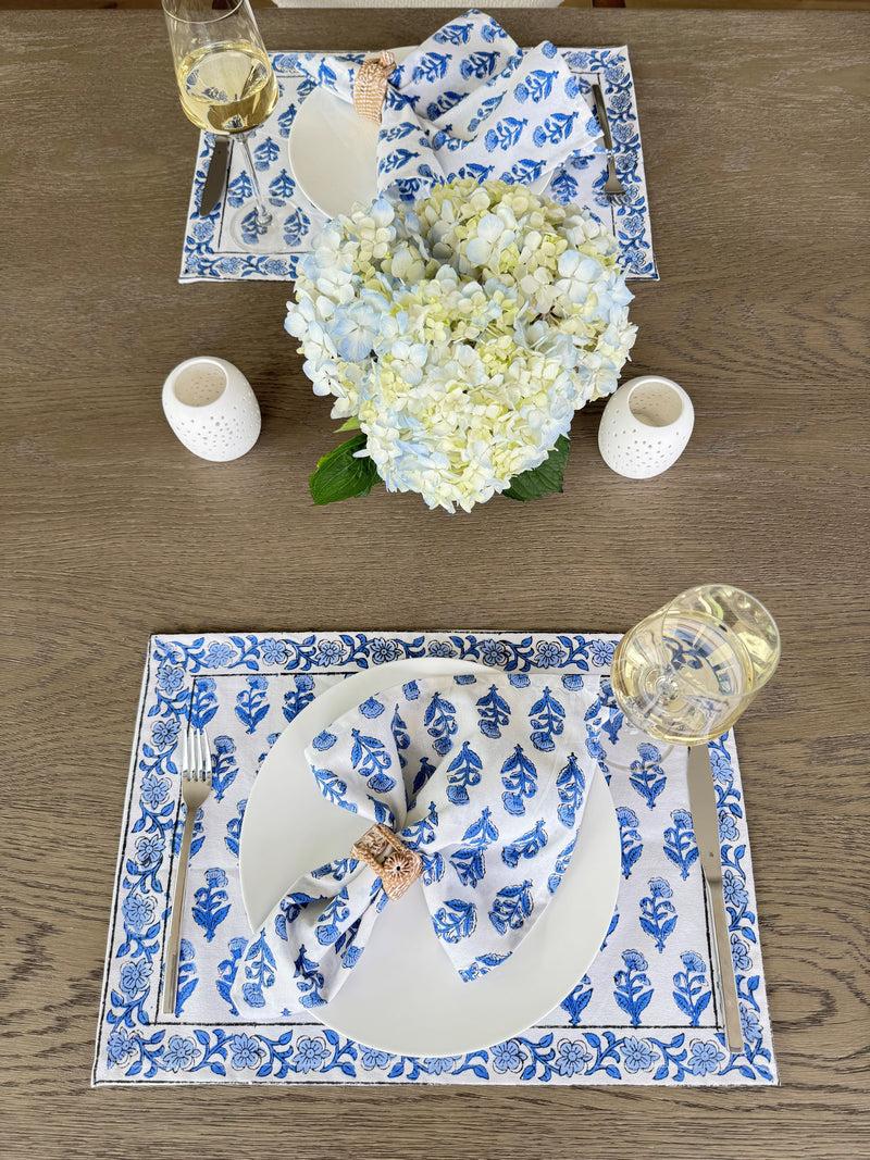 Kouboo Hand Block Print Placemats 18 Inches X 13 Inches Set Of 4 Blue