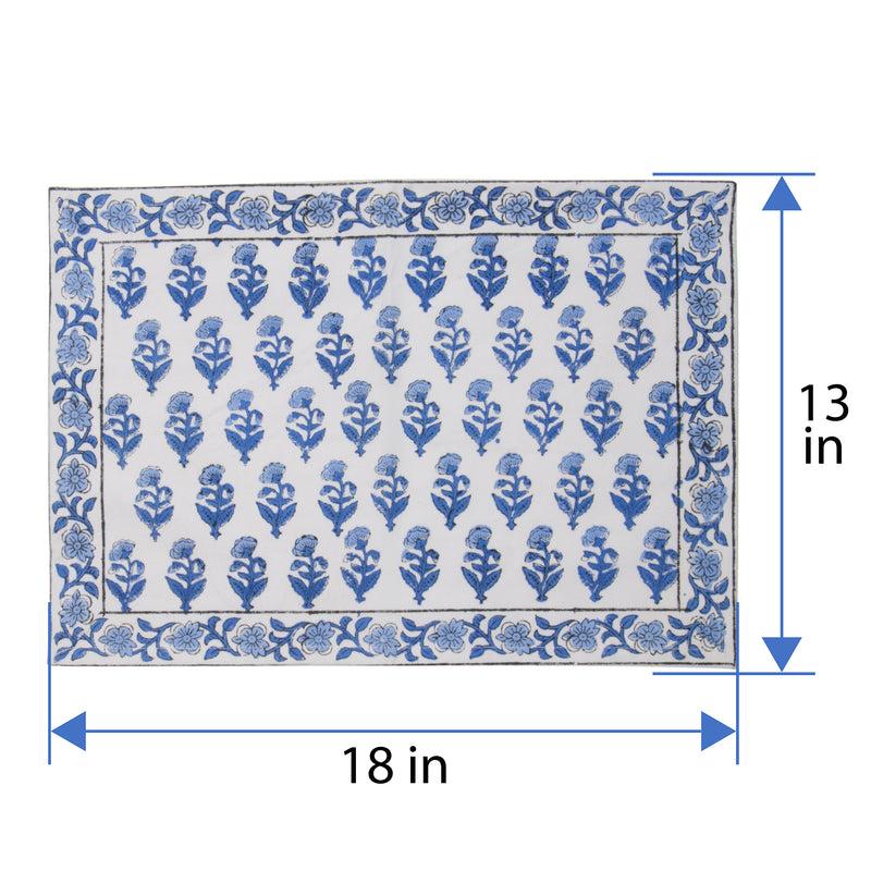 Kouboo Hand Block Print Placemats 18 Inches X 13 Inches Set Of 4 Blue